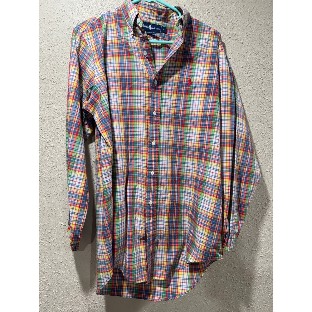 Ralph Lauren Mens Plaid‎ Button Down Shirt Medium Multicolor Cotton Long Sleeve